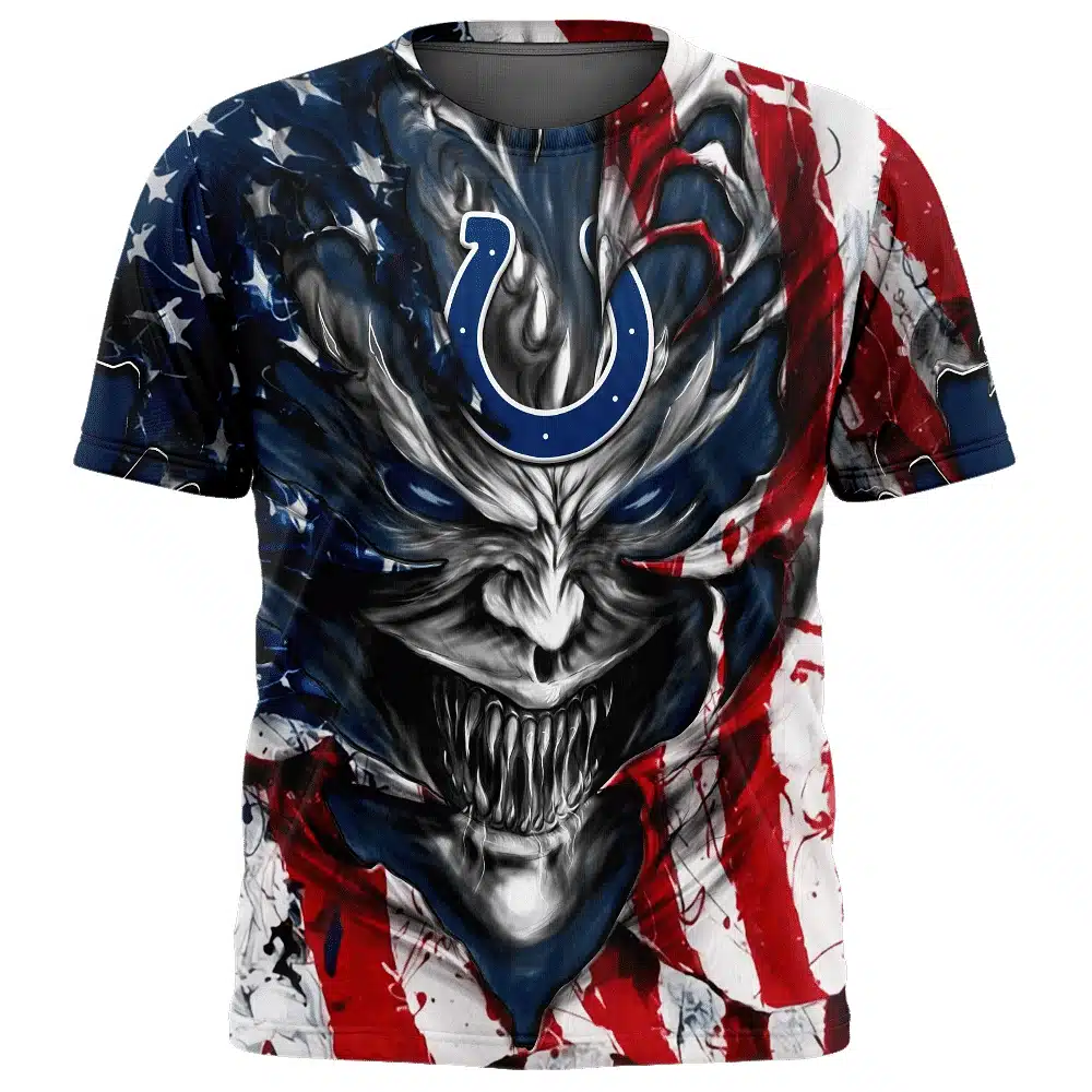 INDIANAPOLIS COLTS DEMON FACE AMERICAN FLAG-3D UNISEX HOODIE