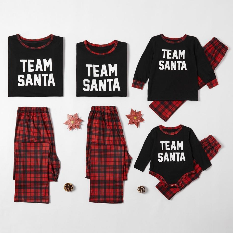 Christmas Team Santa Letter Print Plaid Family Matching Pajamas Sets