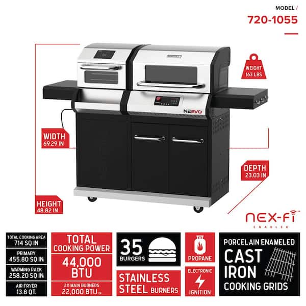 Nexgrill 2-Burner Propane Gas Digital Smart Grill in Black with Air Fryer Oven with Cover