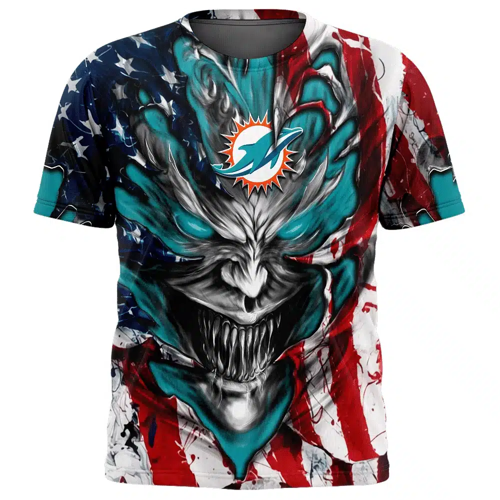 MIAMI DOLPHINS DEMON FACE AMERICAN FLAG-3D UNISEX HOODIE