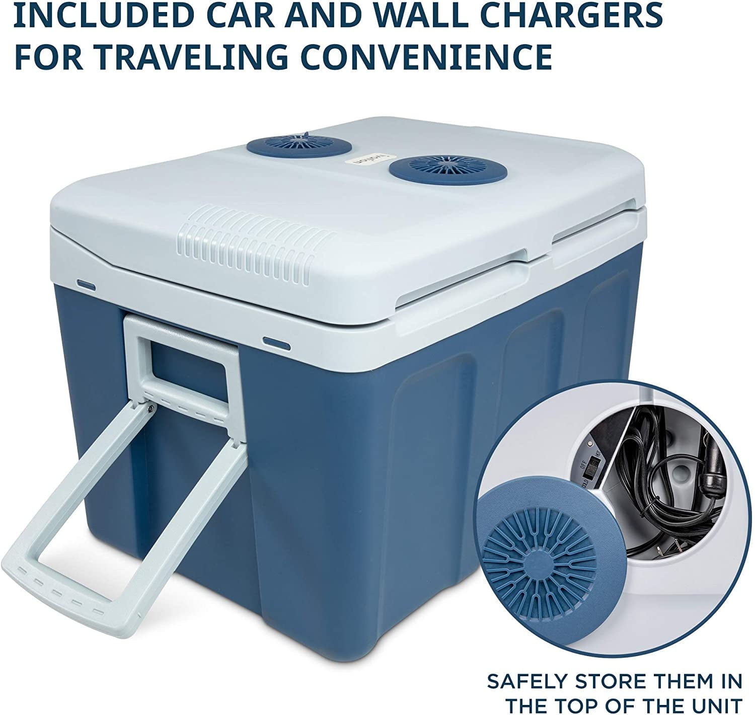 Ivation Electric Cooler (45 L), Thermoelectric Cooler, 12V Cooler and Car Fridge, Blue