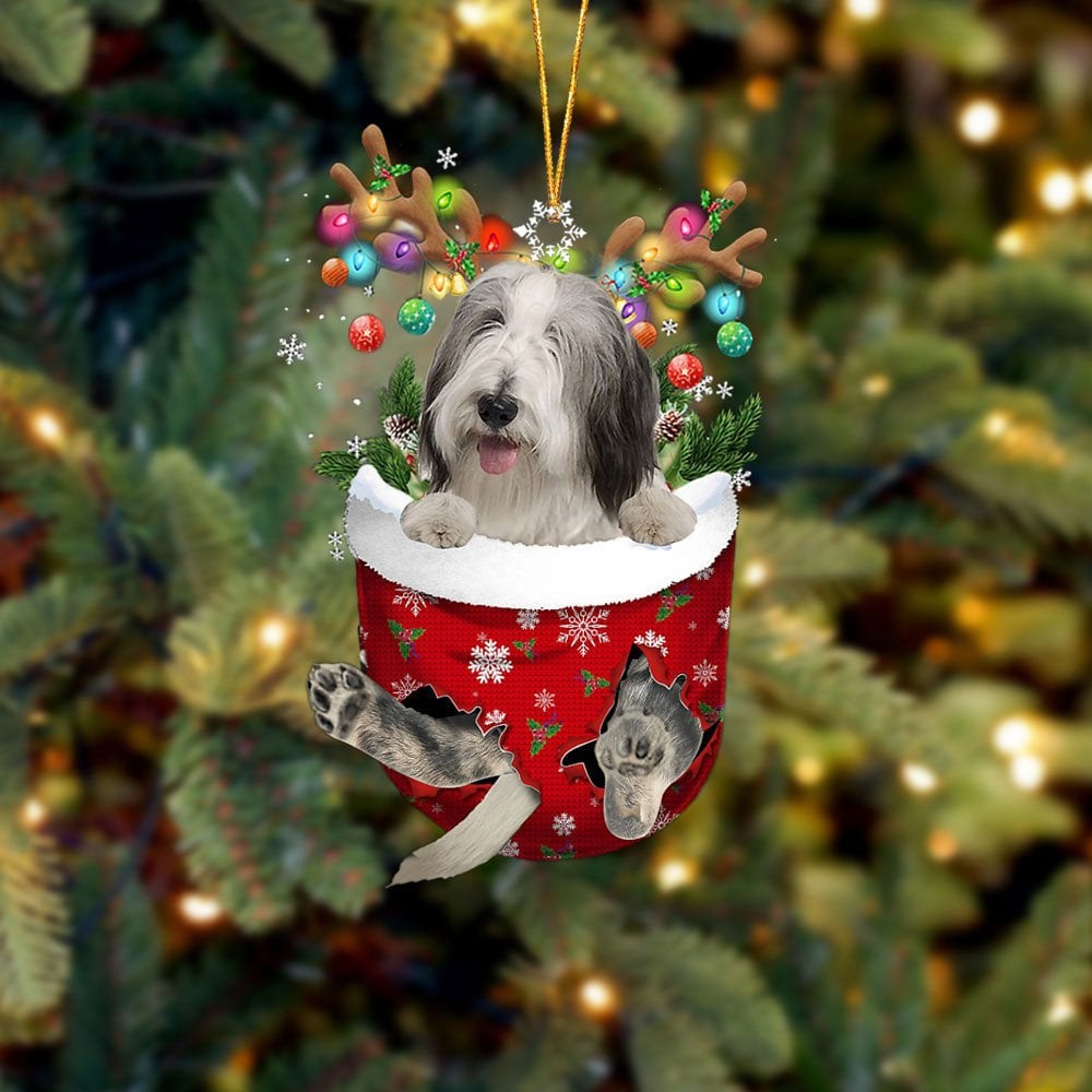 Bearded Collie In Snow Pocket Ornament