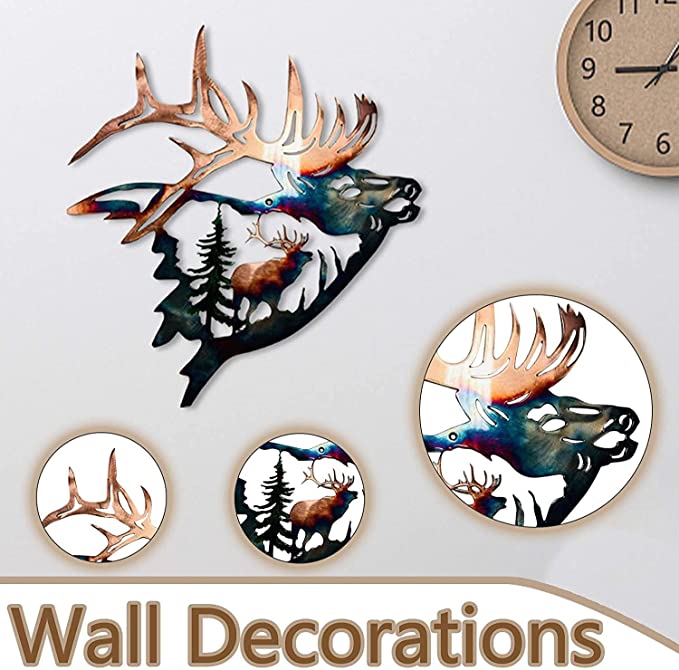🎅New Year Hot Sale🎄--【Handmade artwork】Elk Hunting Scene Metal Wall Art