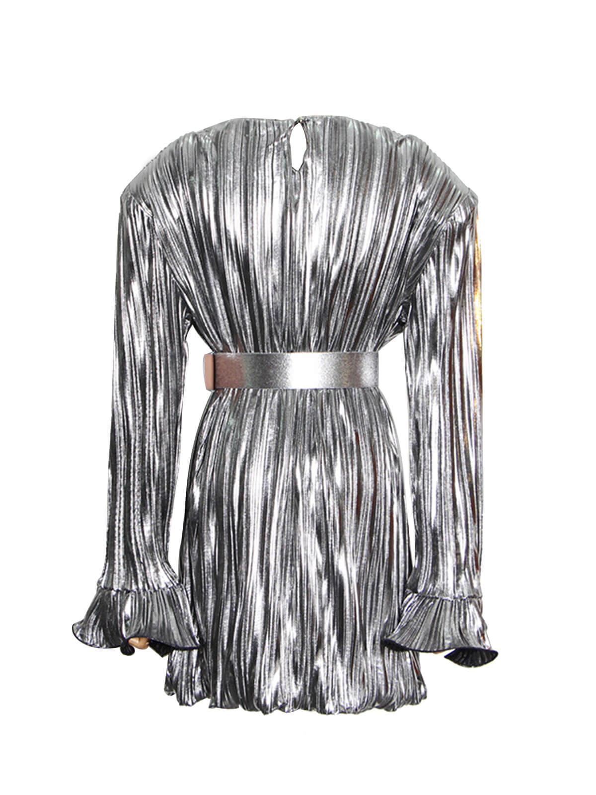 Cerelia Long Sleeve Buckled Mini Dress In Silver