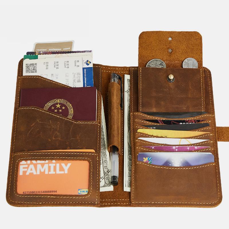 Multifunctional Genuine Leather Retro Wallet Passport Holder