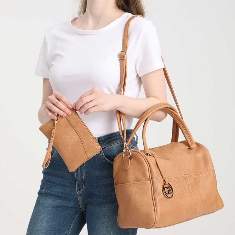 Women Retro Top Handle Satchels Totes Leather Shoulder Bags with Clutch