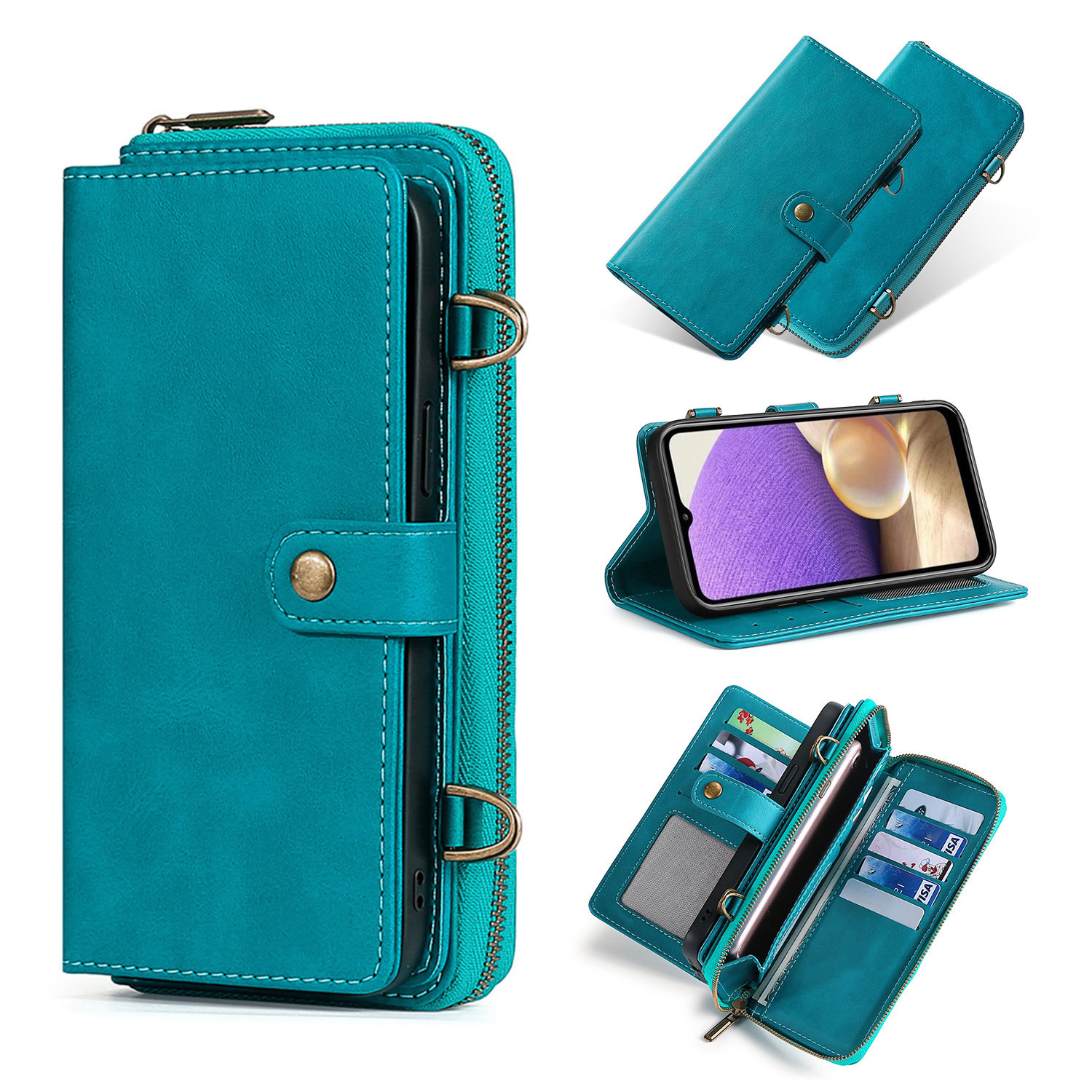 4 in 1 Detachable Magnetic Wallet Phone Case Phone Holder Shoulder Bag