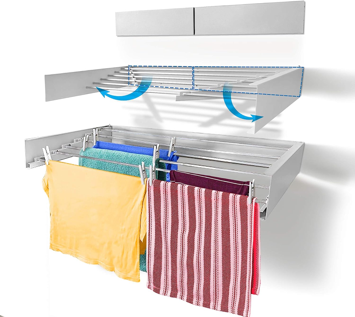 Wall Mounted Retractable Clothes Drying Rack, with Wall Template and Long Screwdriver Bit