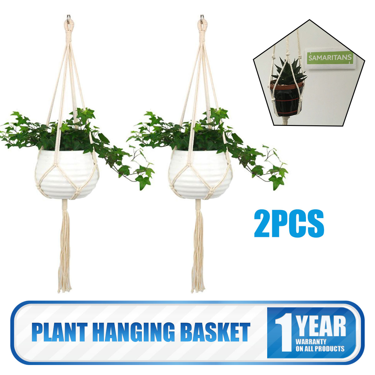 2X Macrame Garden Plant Flower Pot Holder Hanging Cotton rope Wall Art Decor