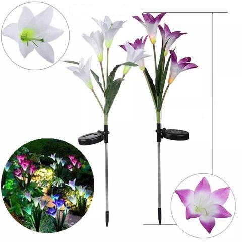 Artificial Lily Solar Garden Stake Lights(1 Pack of 4 Lilies)