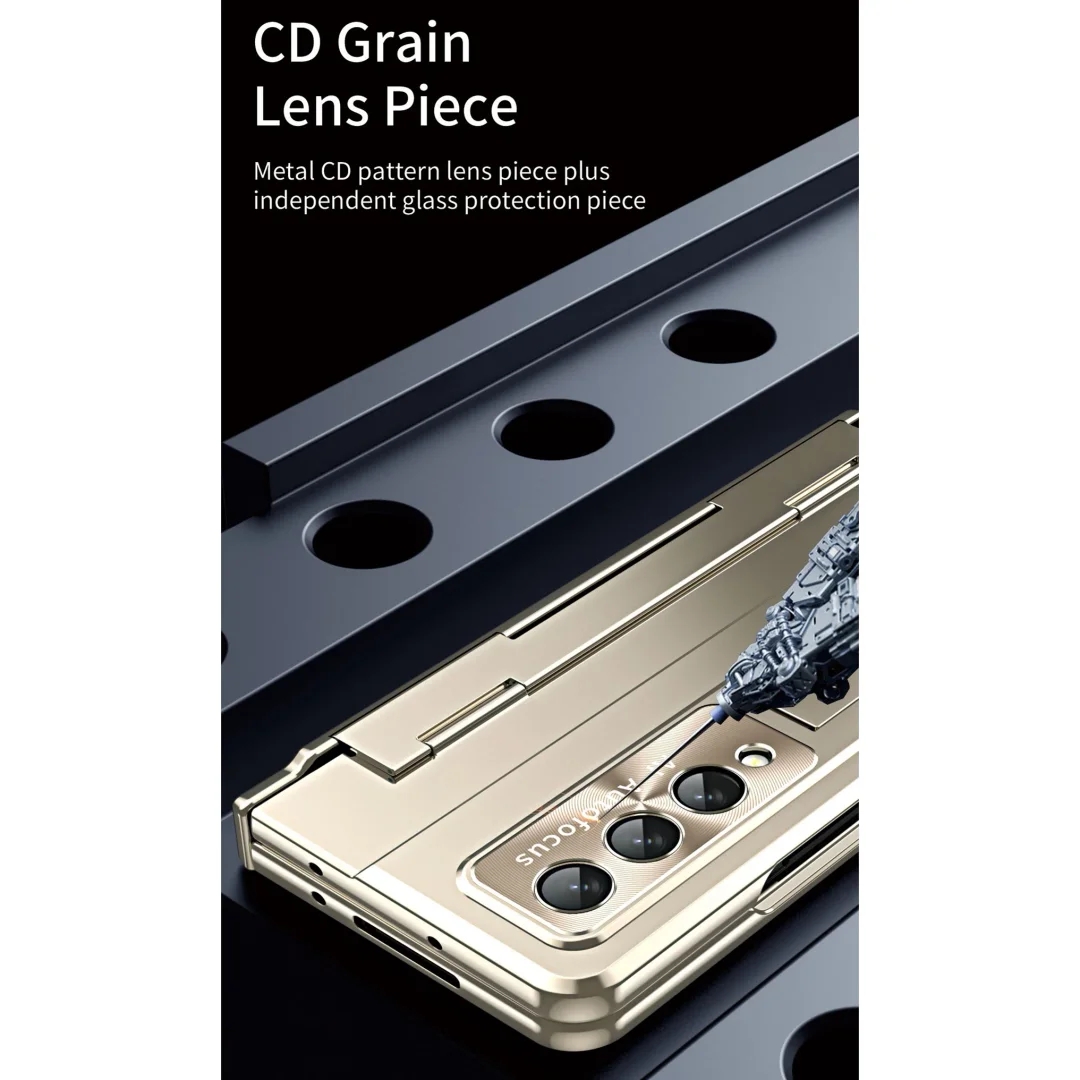 Applicable To Samsung Zfold3/Zfold4 Flat Hinge Folding Electroplated Lens Film Phone Case
