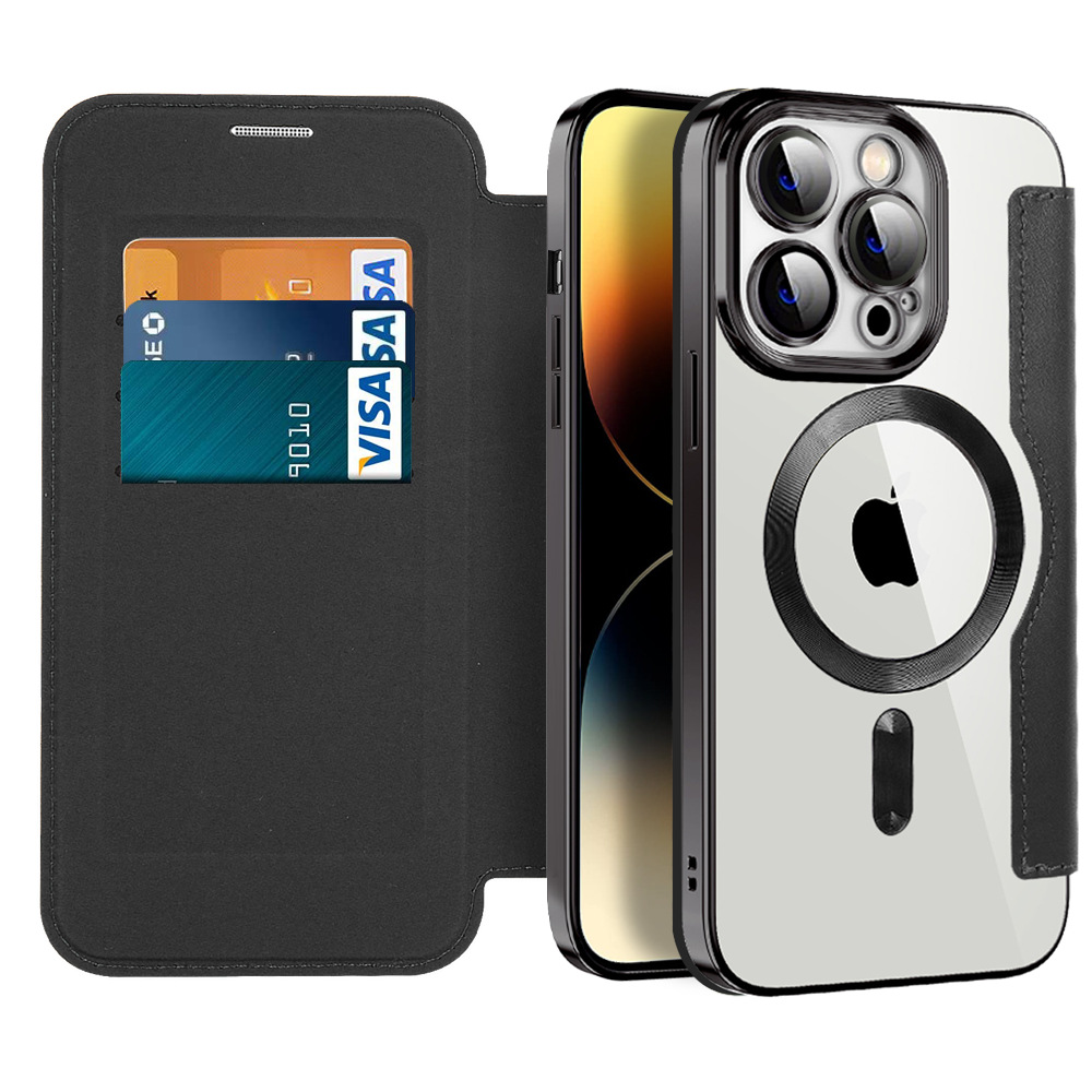 Transparent Electroplating Magnetic Flap Leather Case Cover For iPhone