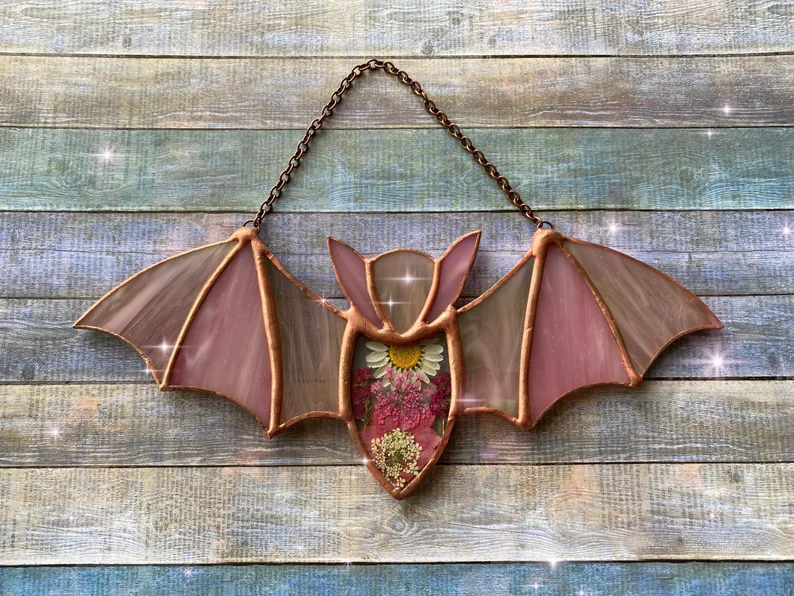 Floral Bat Sun Catcher Halloween Decor