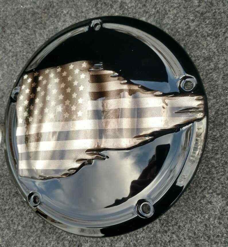American Flag Tattered With A Black And White Theme Harley Davidson Derby Clutch Cover