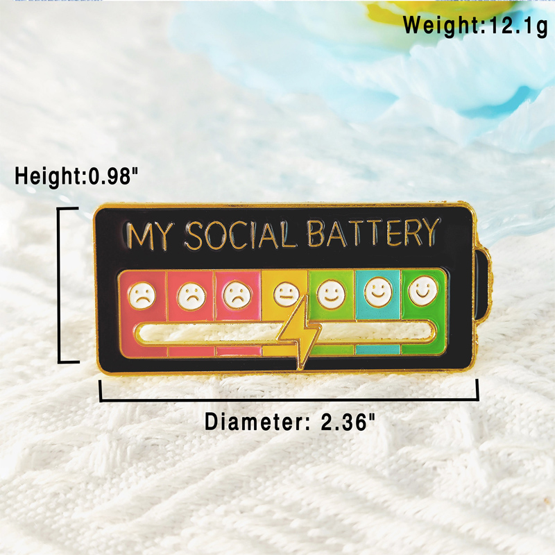 Sliding Social Battery Mood Brooch Pin