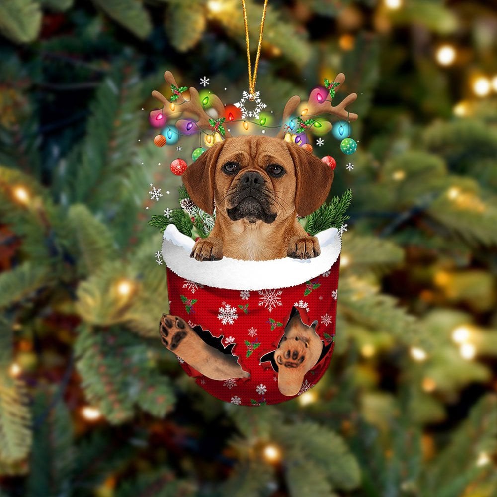 Puggle In Snow Pocket Ornament