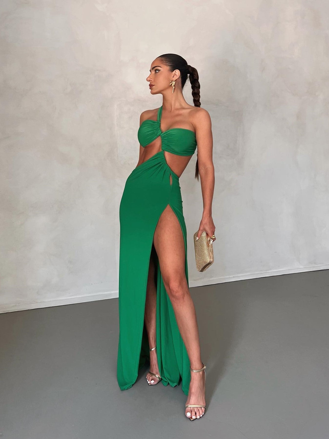 Berenice One Shoulder Cutout Maxi Dress In Green