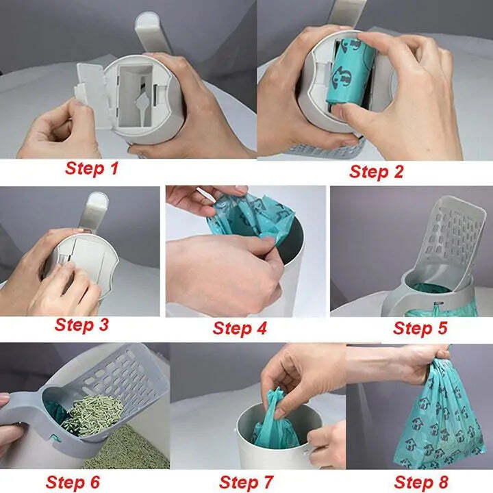 Cat Litter Scoop Integrated Detachable Deep Shovel Holder with Poop Sifting and Litter Bags