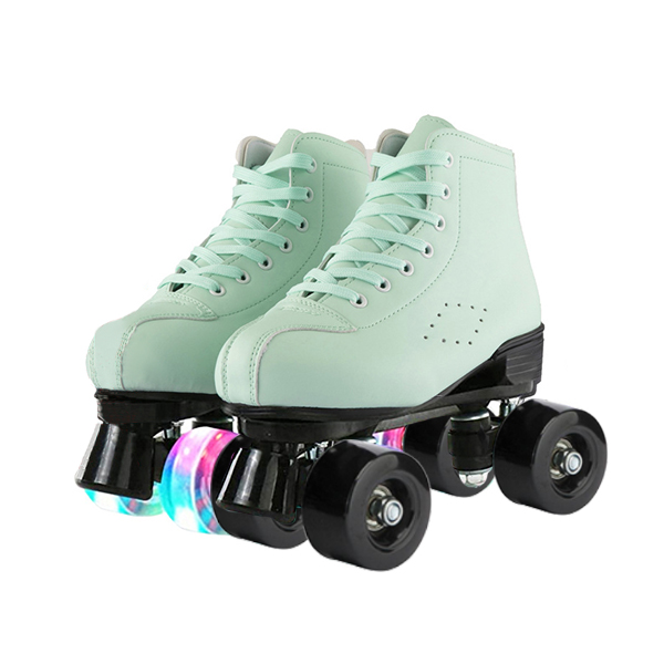 Chicinskates Fashion Green Lace-Up Double-Row Roller Skates