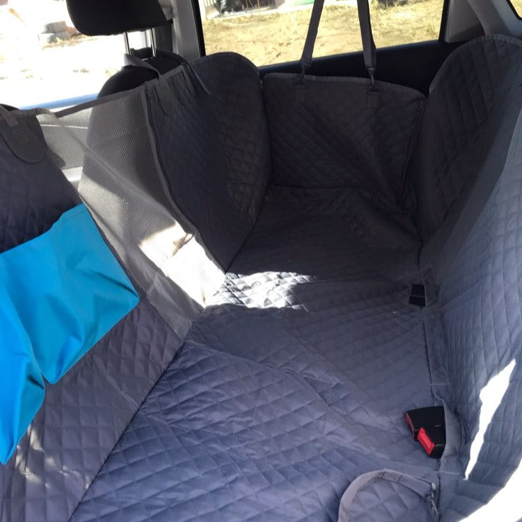 NEW Waterproof Non-Slip Car Seat Hammock Cover With Pockets, Side Flaps, Headrest Straps, Seat-Anchors, & Mesh Window (+FREE SAFETY BELT!)