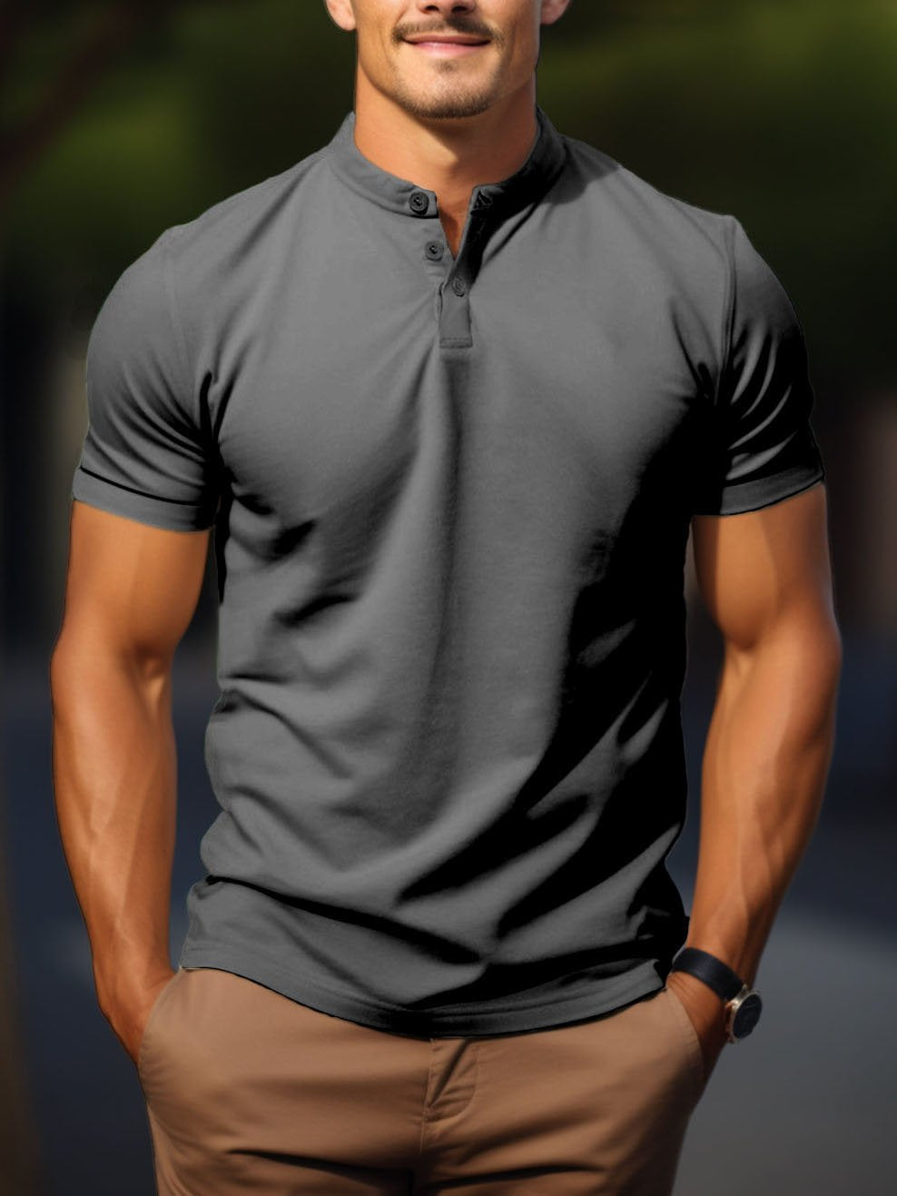 Men's Henley Crewneck Short Sleeve T-Shirt