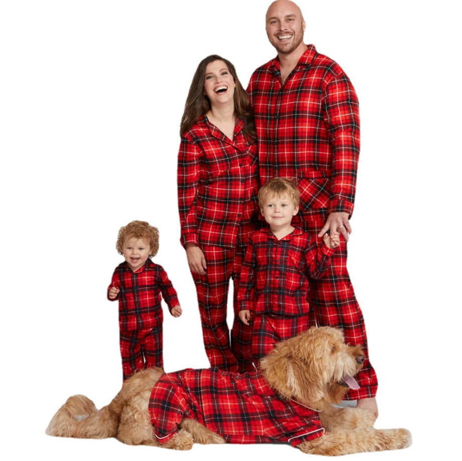 Christmas red and black check family pajamas