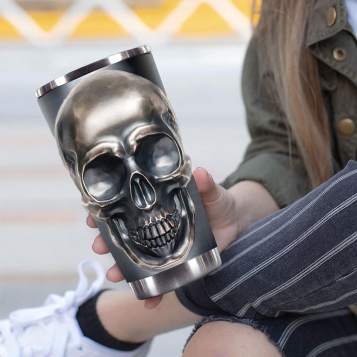 Shiny Metal Skull Tumbler - Keep Your Drink Ice Cold 24H Easily