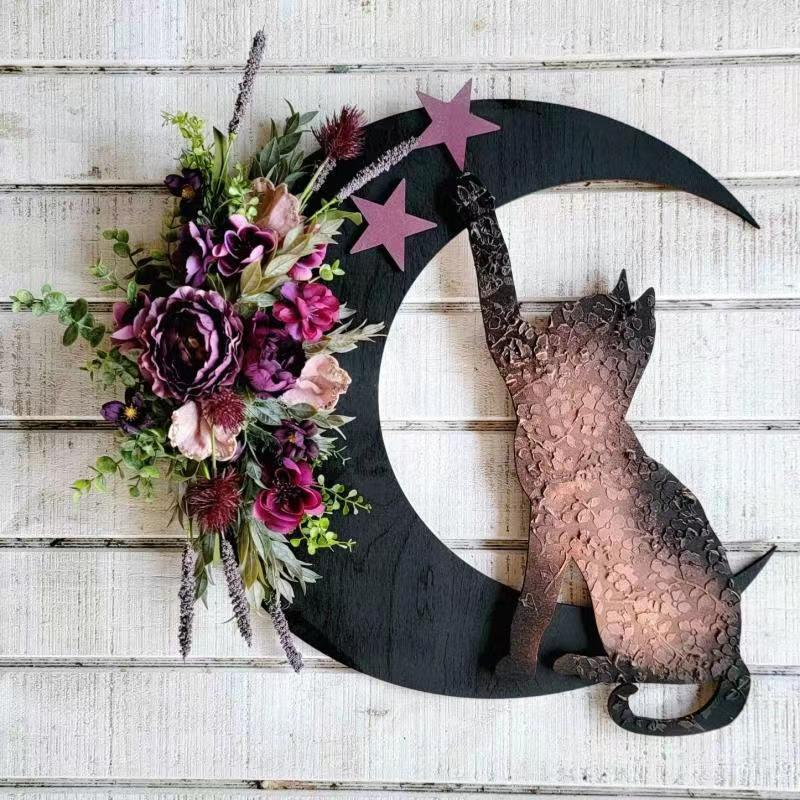 (🔥Last Day Promotion-SAVE 50% OFF) 18″ WITCHY CELESTIAL DOOR/ART HALLOWEEN LUNAR DECOR KITTY LOVERS GIFT-BUY 2 FREE SHIPPING