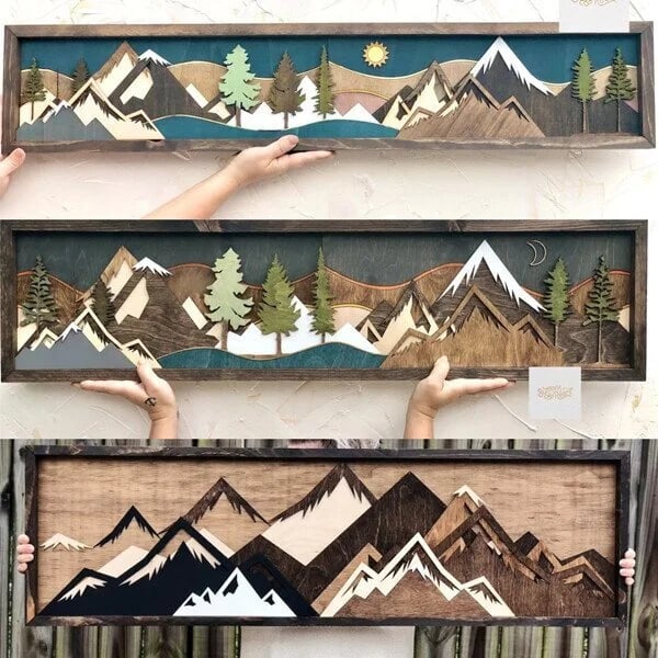 🌄🌄Handmade Wood Mountain Wall Art | Perfect Gift