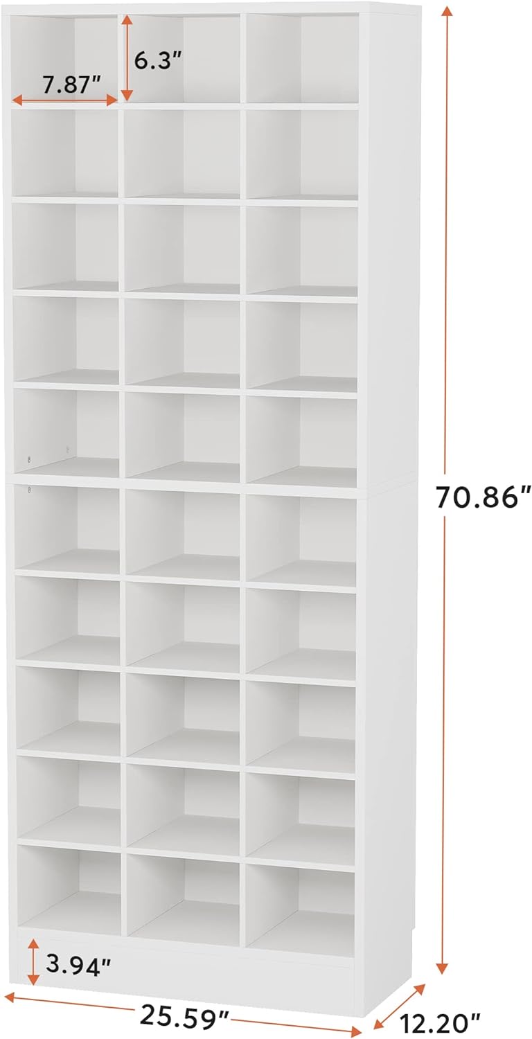 Tribesigns 10 Tier Shoe Storage Cabinet White Wooden Shoe Rack with 30 Cubbies
