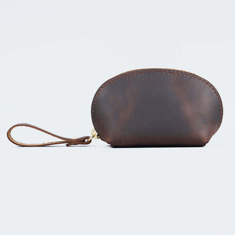 Retro Genuine Leather Coin Purse Pouch Change Purse with Zipper