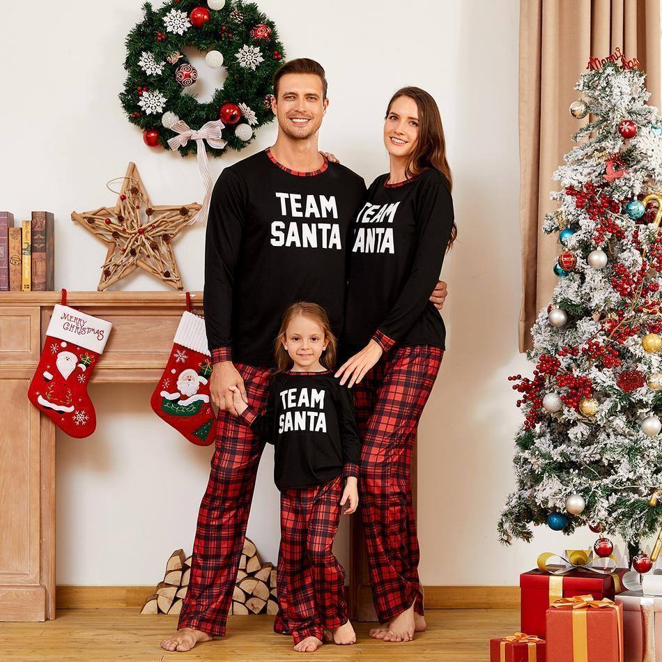Christmas Team Santa Letter Print Plaid Family Matching Pajamas Sets