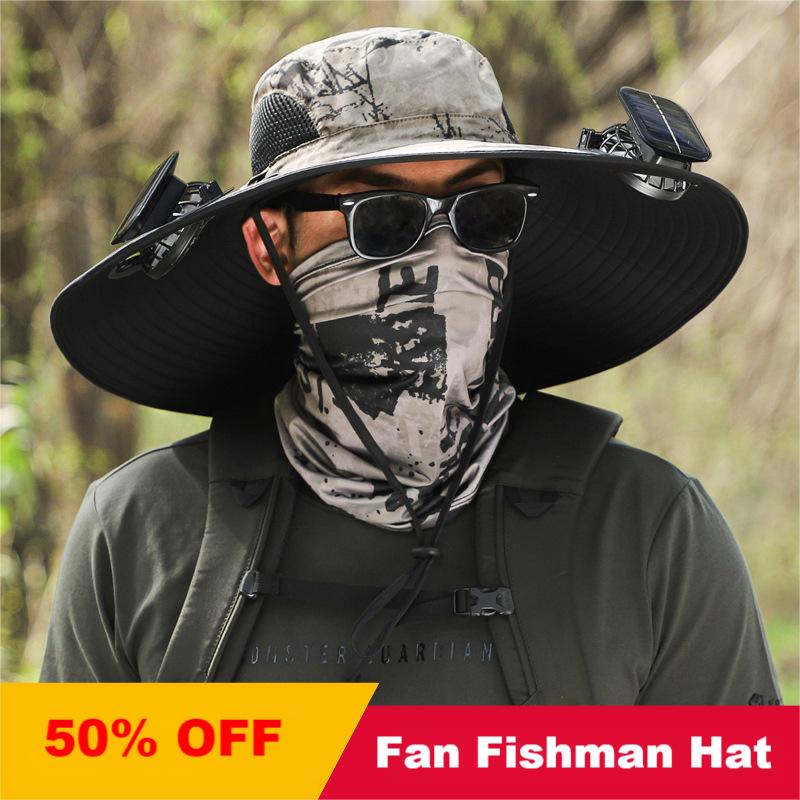 (🔥Last Day Promotion-SAVE 50% OFF)Wide Brim Solar Fan Fishman Hat-BUY 2 GET 10% OFF & FREE SHIPPING