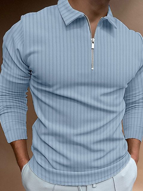 Men's Zip Stripe Long Sleeve Polo Shirt