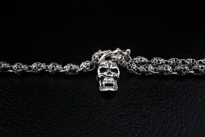 Flaming Skull Sterling Silver Necklace
