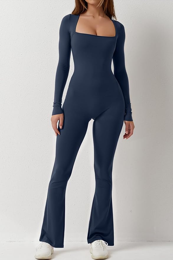 Square Neck Long Sleeve Jumpsuit