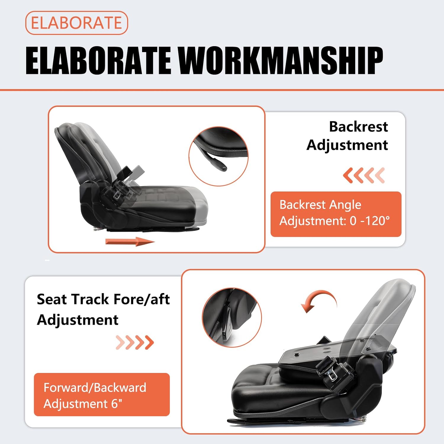 TICSEA Universal Forklift Seat with Adjustable Back Safety Belt And Operator Position Switch