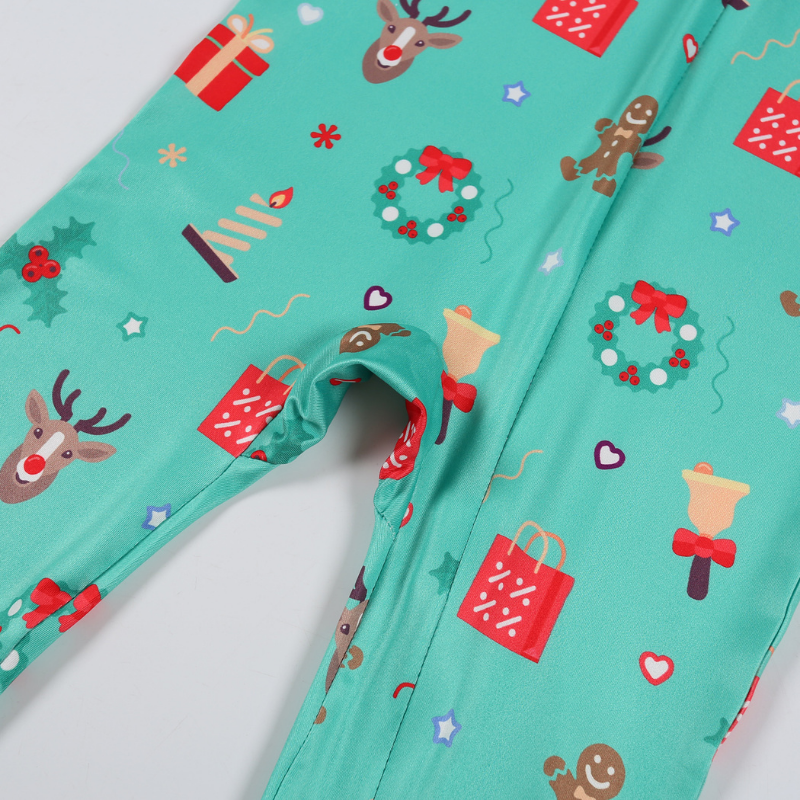 Christmas print round neck green pajamas set