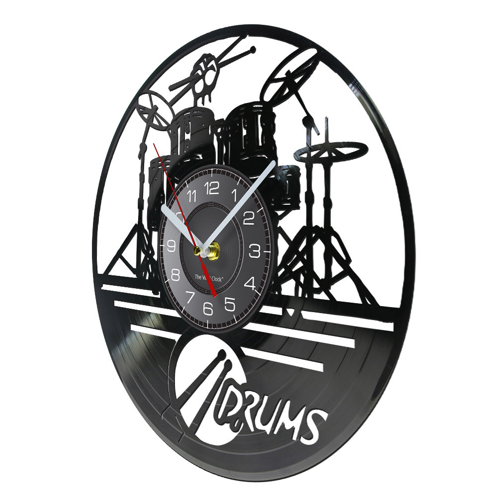 Guitar Drums Set Wall Clock Music Instrument Notes Vinyl Record Gift Home Decor