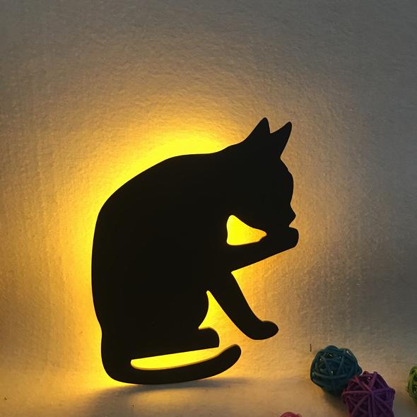 [Last day flash sale💥60% OFF] Cat Night Light - LED Sound Control Black Cat Silhouette Lamp Wall Decor