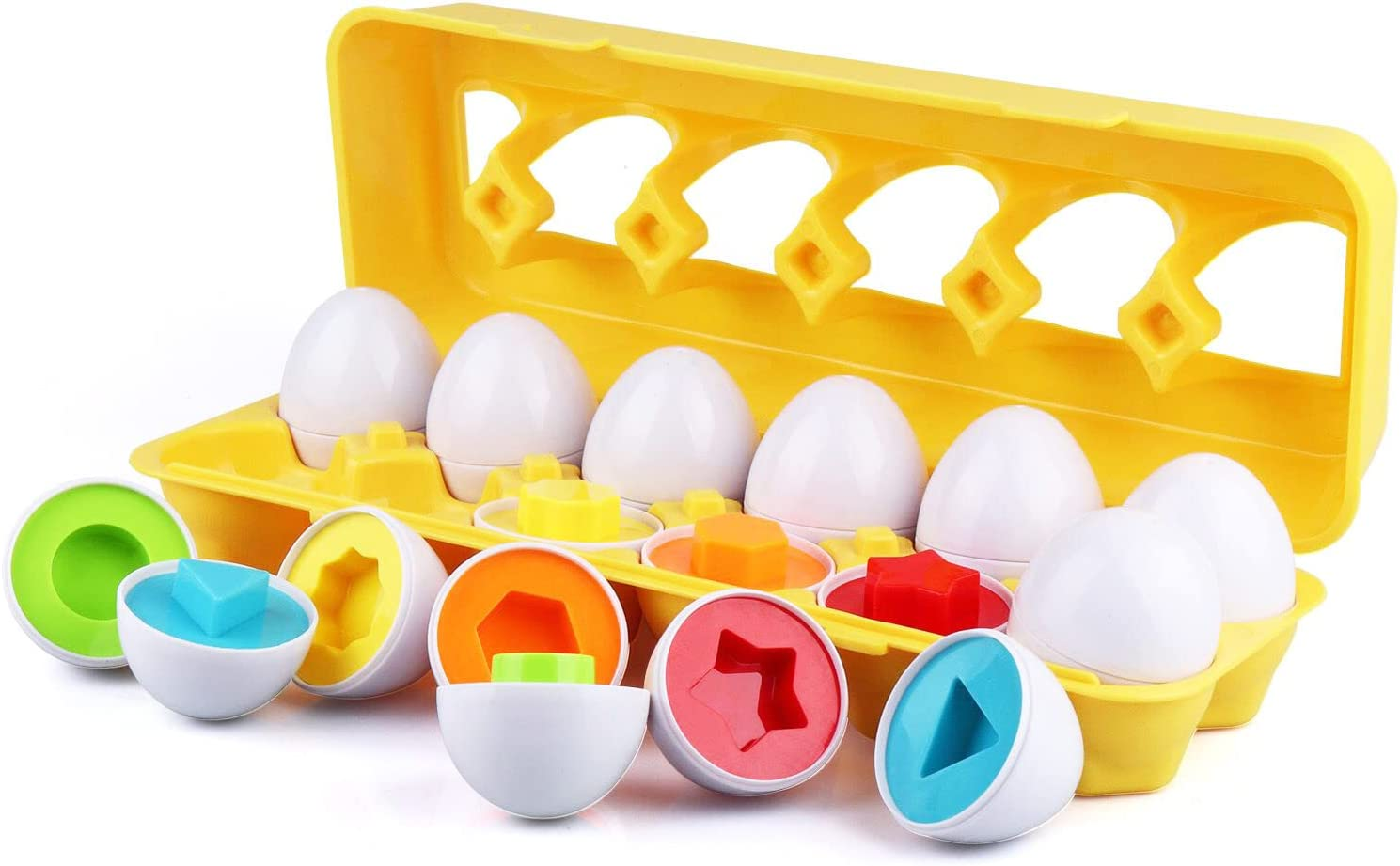 Toddler Toys - Color and Shape Matching Eggs Educational Game - Christmas Easter Gift for Babies 18 Months and Up (12 Eggs)