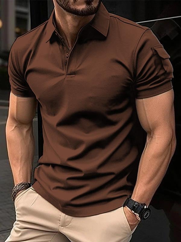 Men's Basic Solid Color Pocket Classic Short Sleeve Polo Shirt