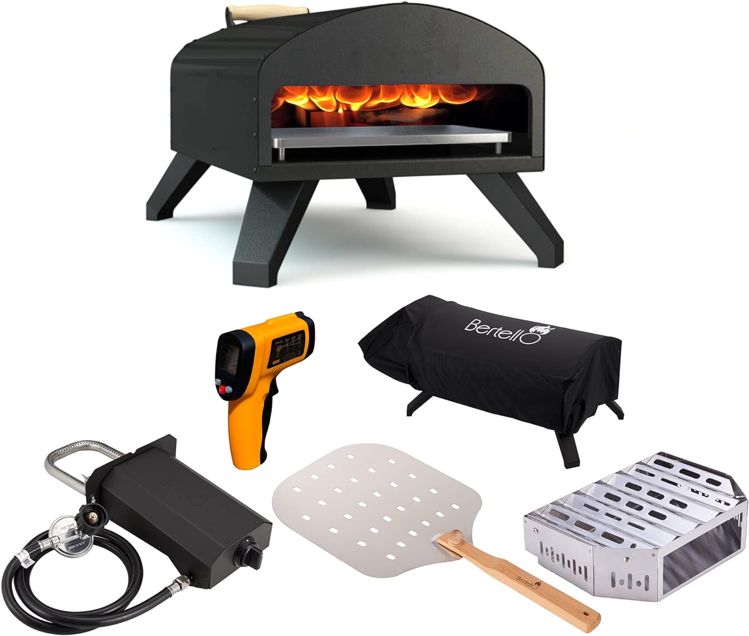 Bertello Outdoor Pizza Oven Everything Bundle Gas Wood & Charcoal Fired Simultaneously
