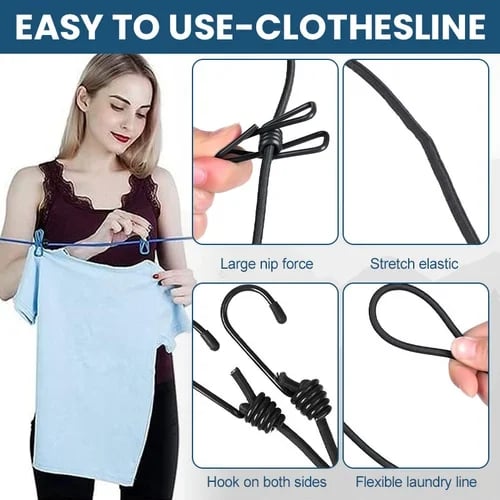Portable Clothesline (Home, Outdoor, Camping with 12 Clips)