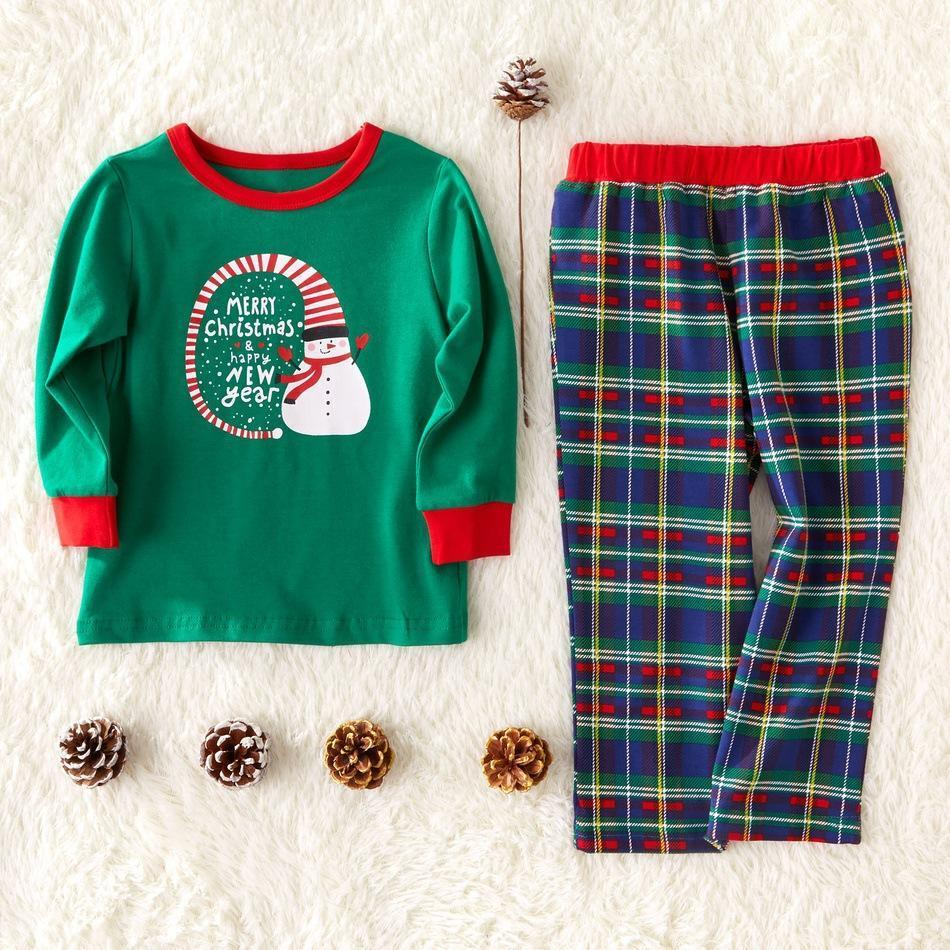 Family Matching Santa Top and Plaid Pants Christmas Pajamas Set