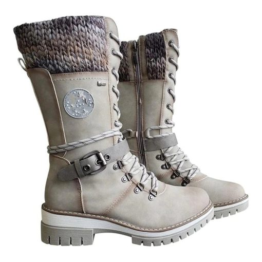 AVERY - WOMEN BUCKLE LACE KNITTED MID-CALF BOOTS