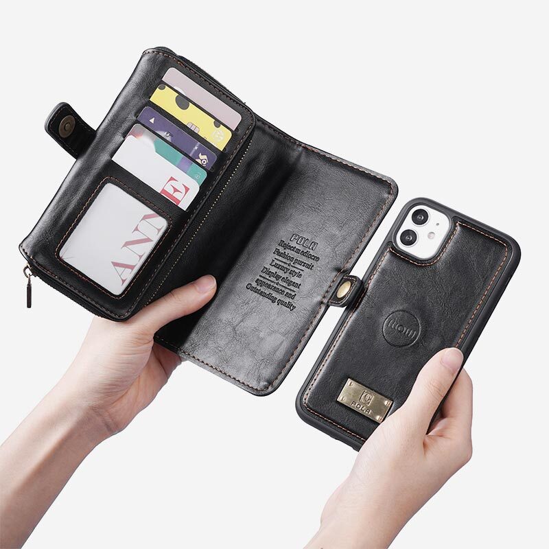 3-In-1 Retro Tri-Fold Wristlet Phone Bag Magnetic Case For iPhone With Removable Card Holder