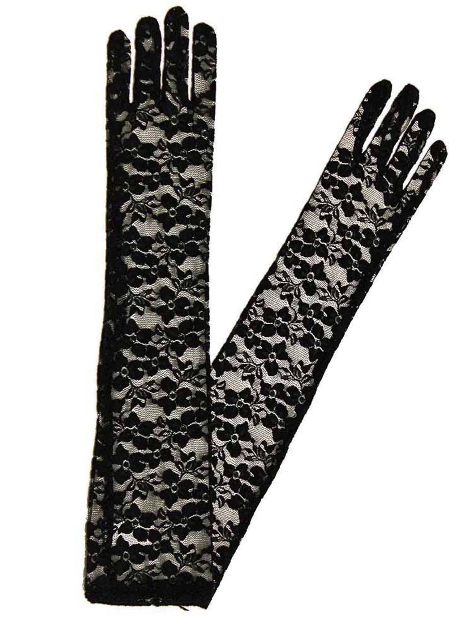 Black Full Length Formal Sheer Lace Opera Gloves