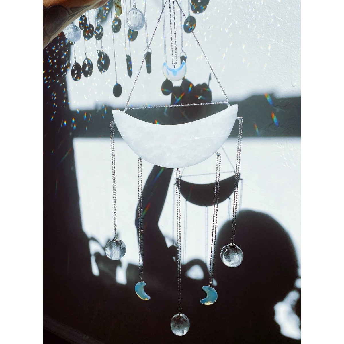Clear Quartz & Amethyst Crescent Moon Sun Catcher Wind Chimes