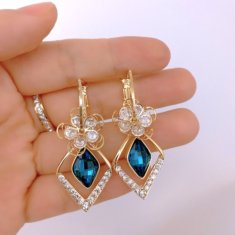 💖2022 Best Gift- 40% OFF🌹Flower Zircon Rhombic Sapphire Drop Earrings